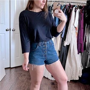 Sundry Navy Blue Oversized Top Three Quarter Sleeves Cotton Modal Womens Small